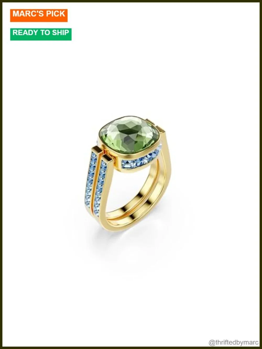 Swarovski Chroma Twist Ring Cushion Cut ReCreated Crystals Gold Tone